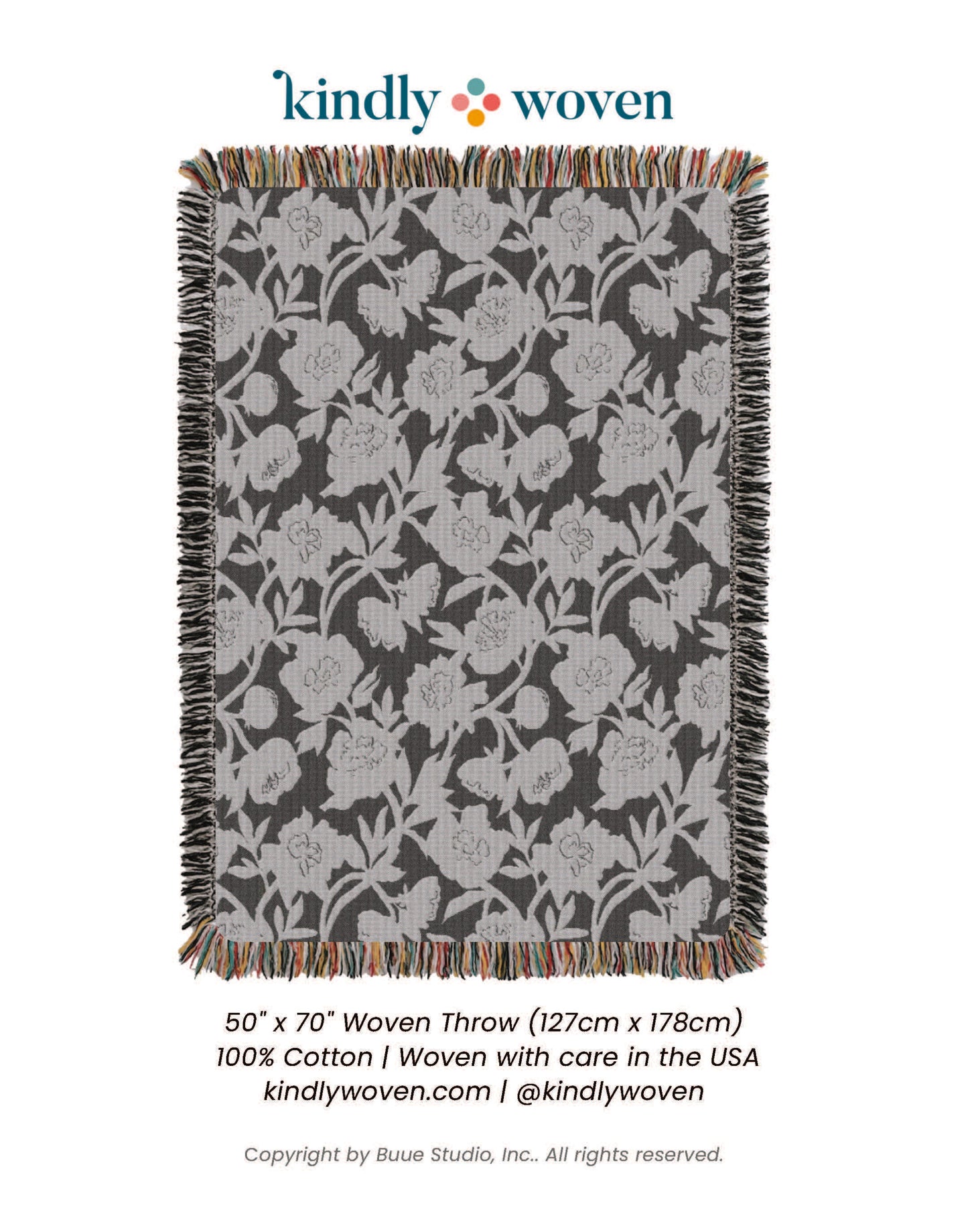 Neutral Floral Woven Throw Blanket — Reversible Cotton, Made in USA