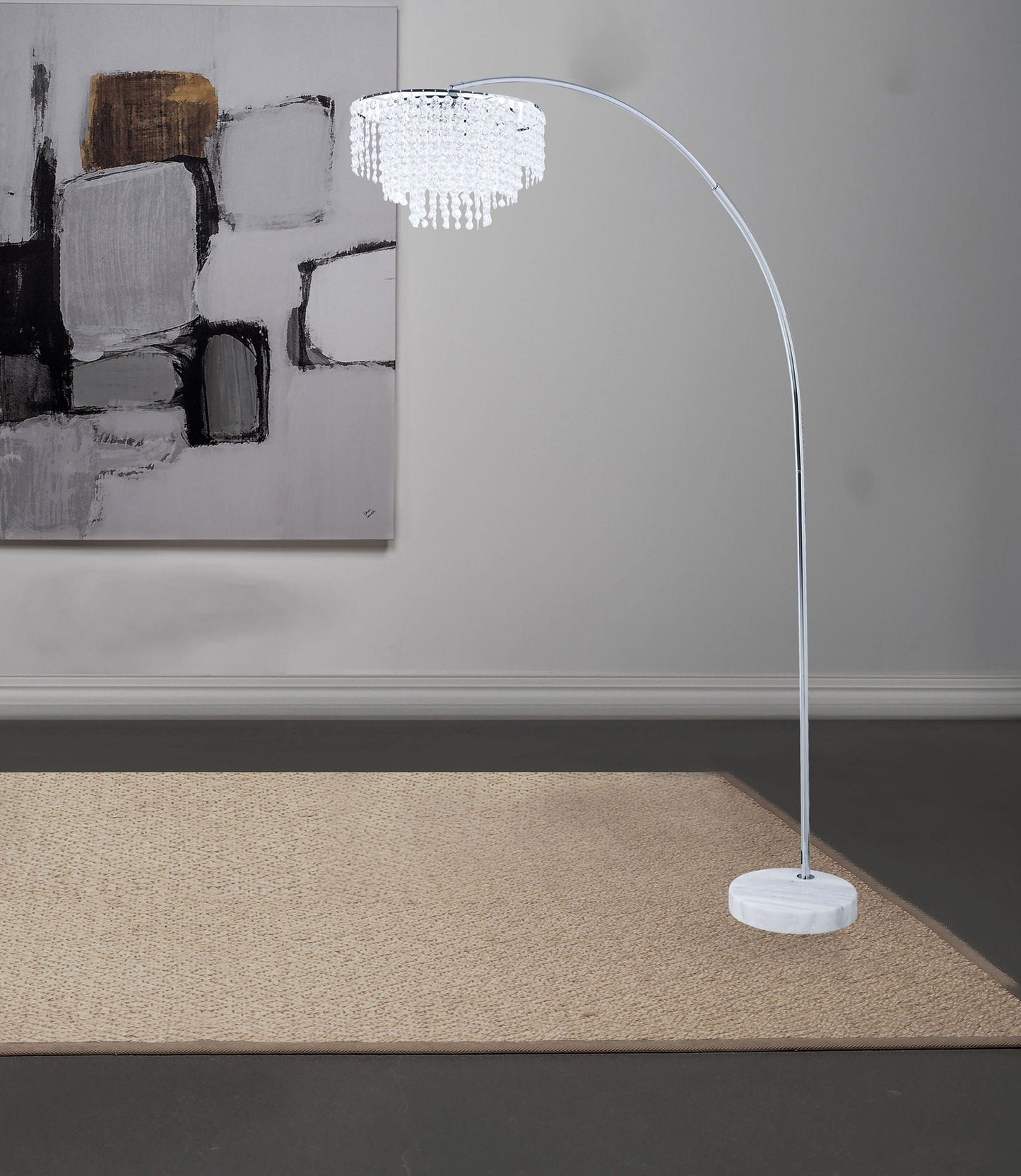Shirley 86-inch Hanging Crystal Arc Metal Floor Lamp Chrome