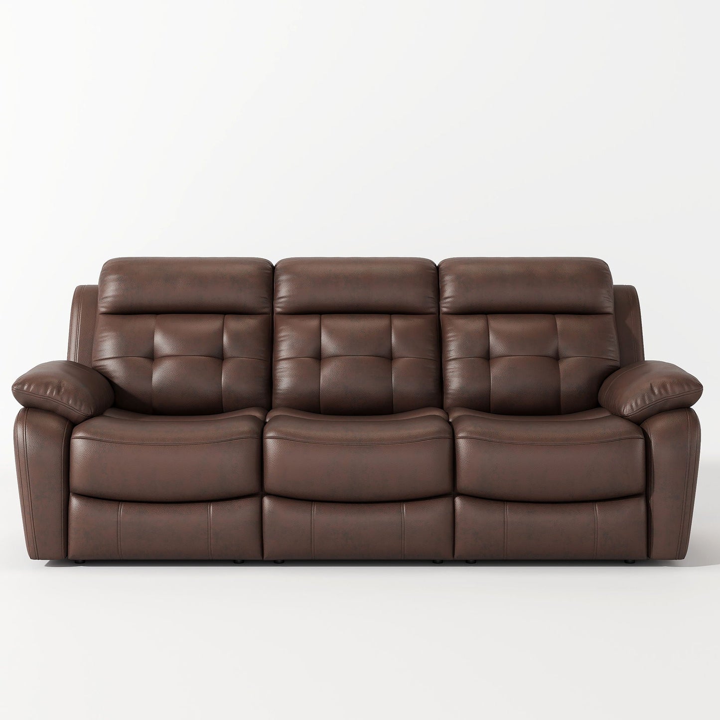 Genuine Non Power Reclining Sofa With Drop Down Table, Stainless Steel Cupholders And Magazine Bag