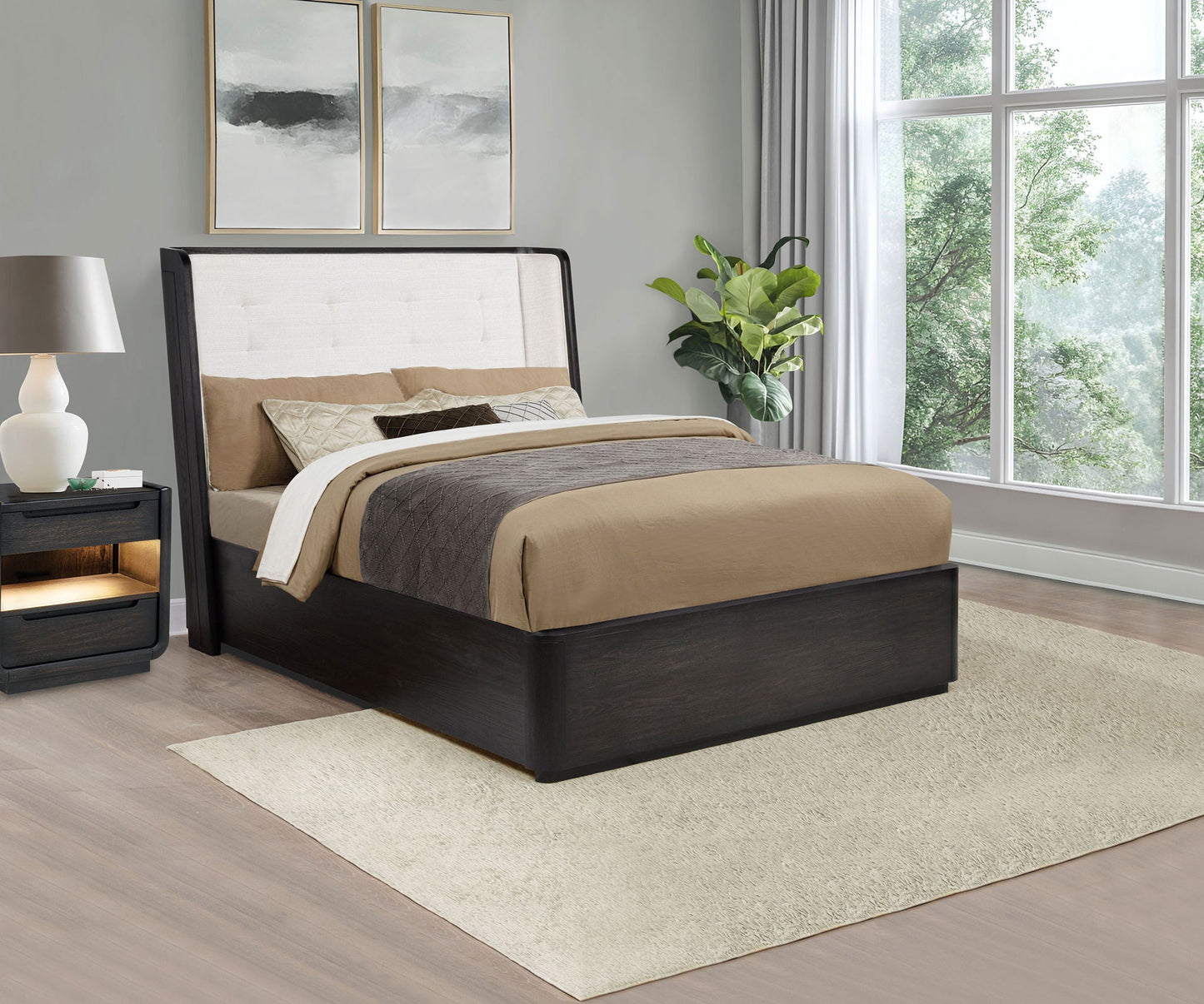 Leandro 55-inch Queen Wingback Bed Burnished Black