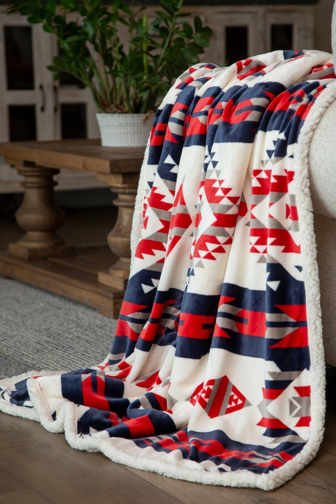 Aztec Sherpa Throw Blanket — Plush, Cozy, 54×68" for Couch or Bed