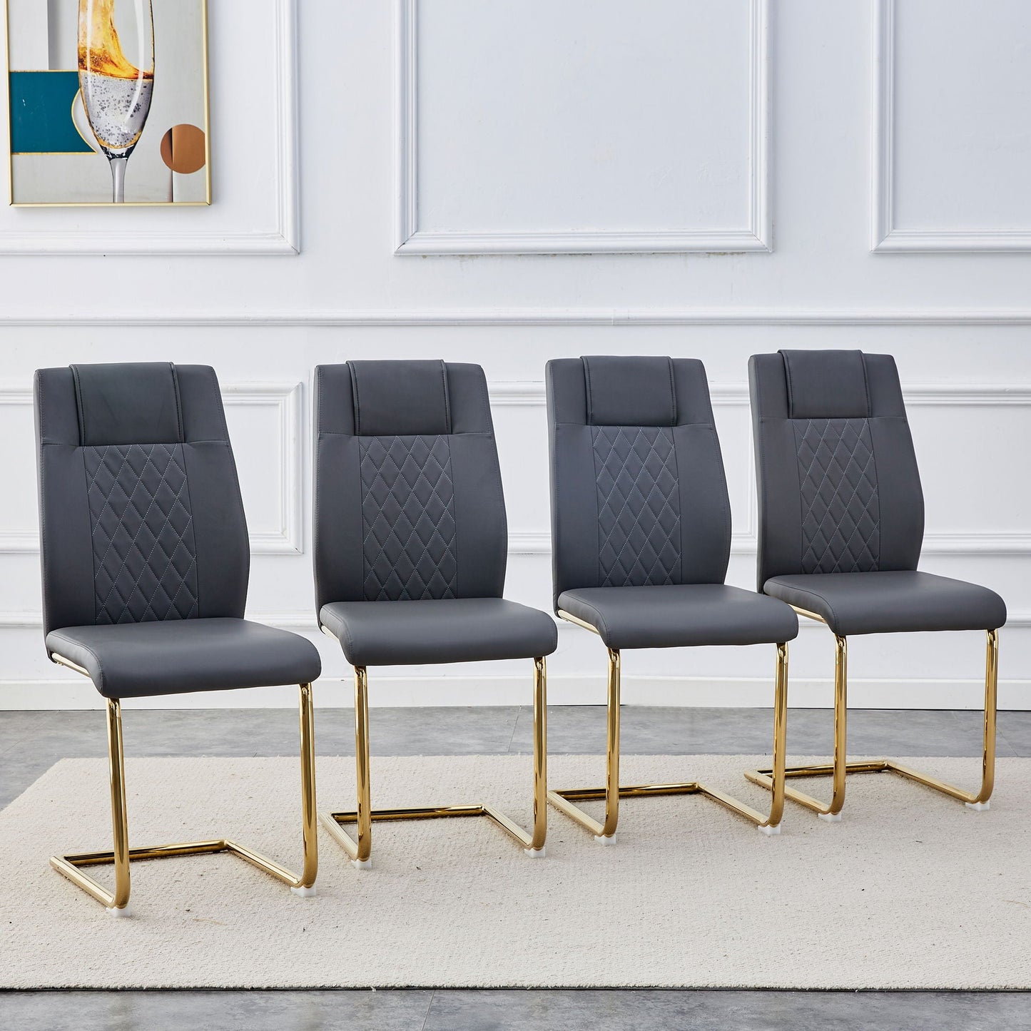 Modern Legged Upholstered Dining Chairs (Set of 4) Artificial For Kitchen And Office - Gray