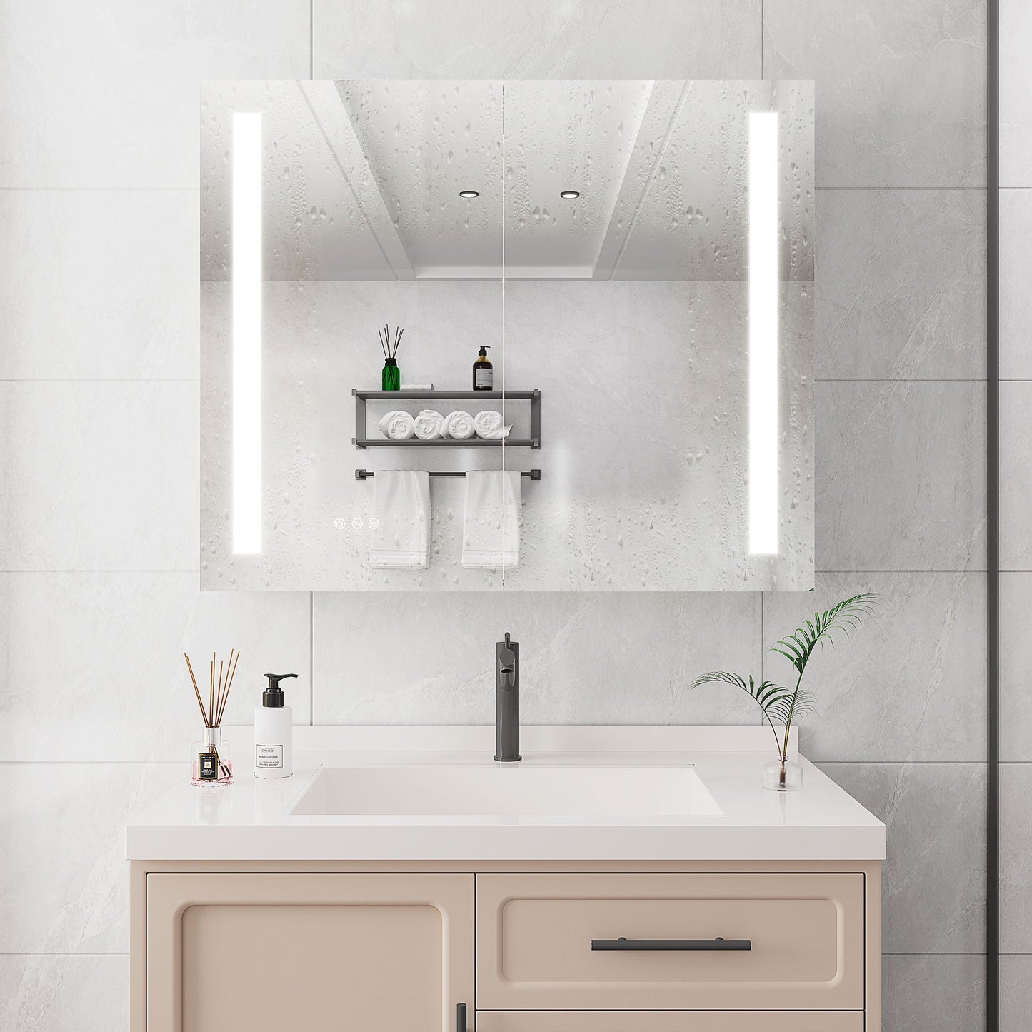 LED Medicine Cabinet With Mirror, Double Door With Defogger, Dimmer, Surface Mount