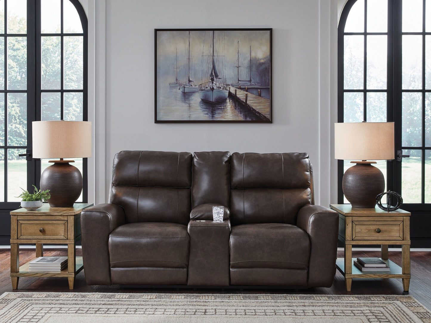 Crossplex - Power Reclining Loveseat / Console / Adjustable Headrest - Smoke