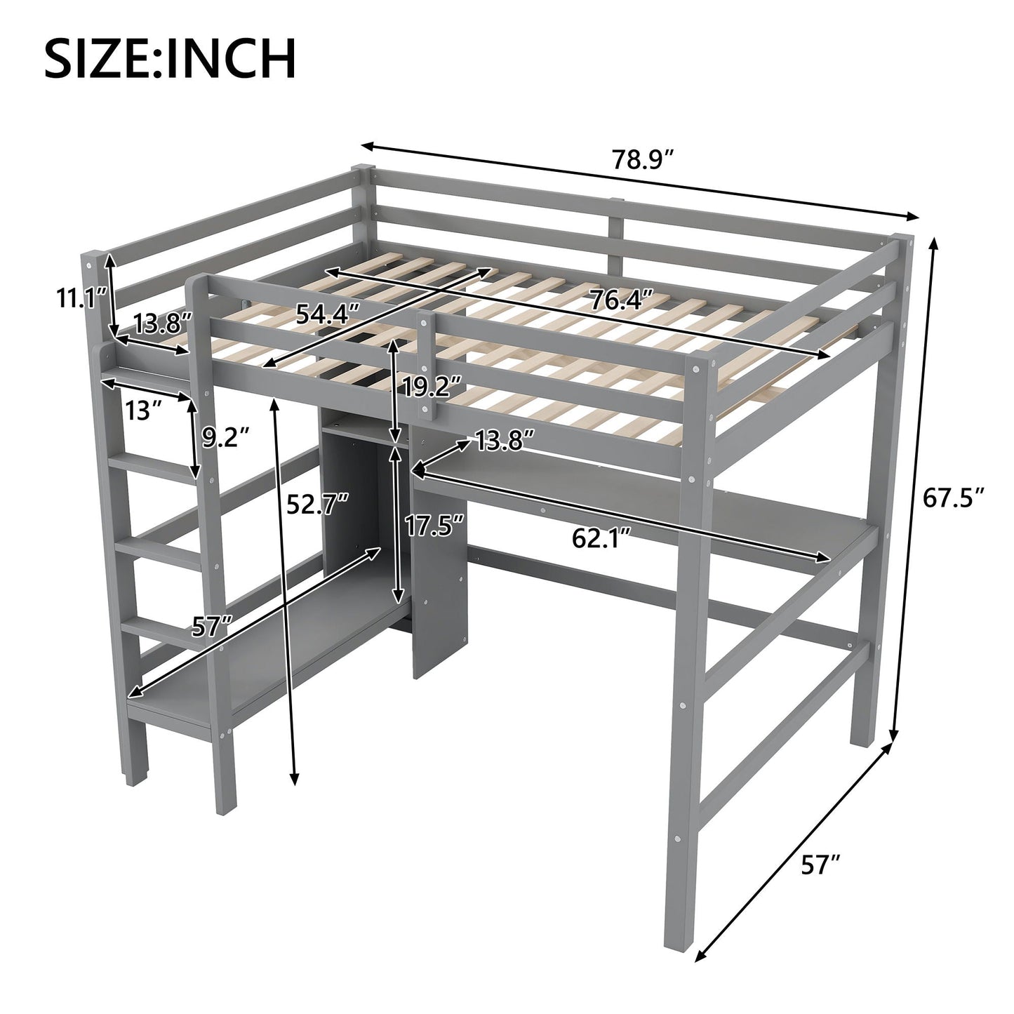 Loft Bed With Built In Desk And Multifunction Shelves