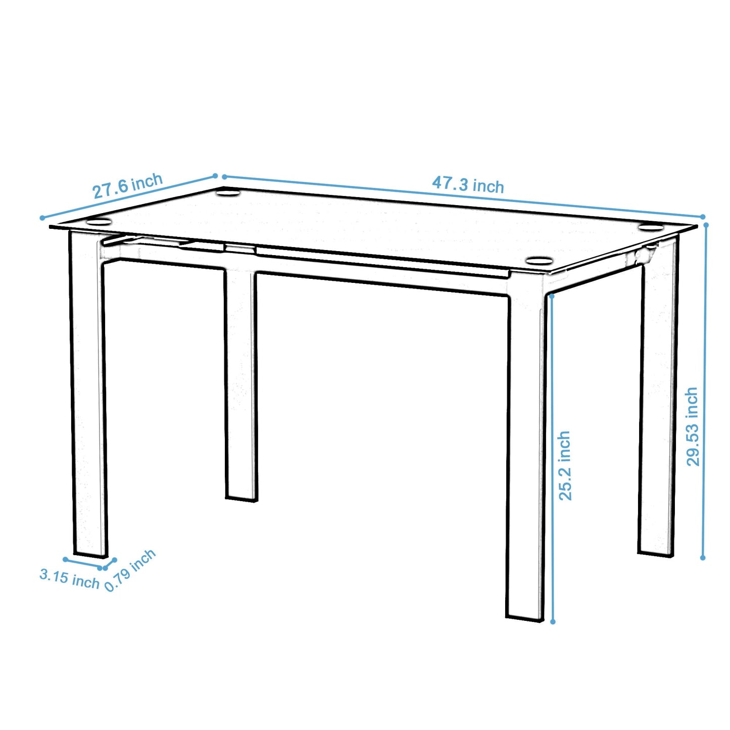 Modern 5 Piece Dining Table Set With Glass Top And Chairs - Black