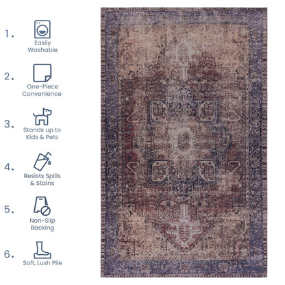 Maval - 6' X 9' Washable Area Rug - Burgundy