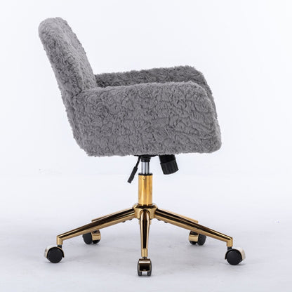 Office Chair, Artificial Rabbit Hair Home Office Chair With Metal Base, Adjustable Desk Chair Swivel Office Chair, Vanity Chair