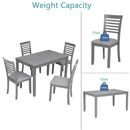 5 Pieces Modern Dining Set, Rectangular Wooden Dining Table With 4 Upholstered Chairs