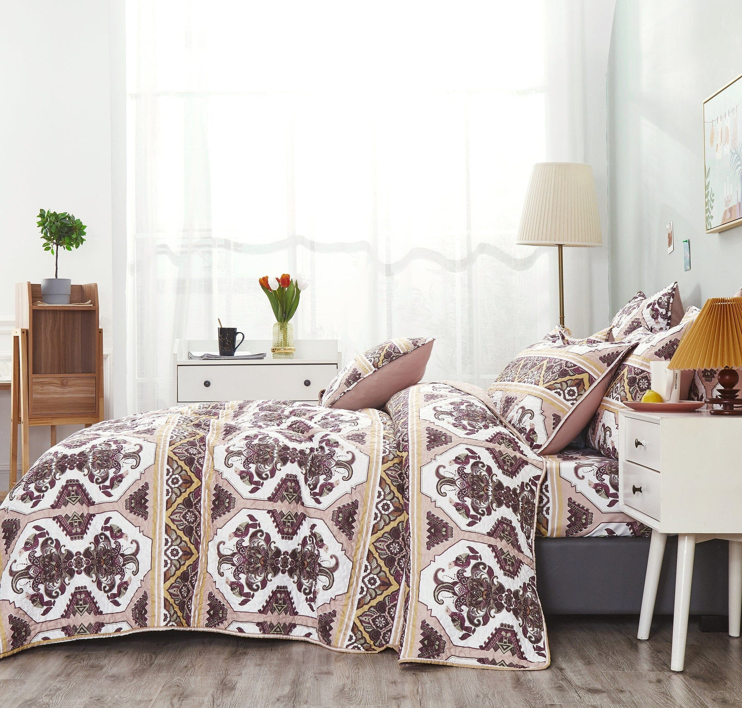 DaDa Bedding Majestic Oriental Kilim Bedspread - Royal Persian Traditional Design Intricate Ornate Ornament Print Coverlet w/ Shams