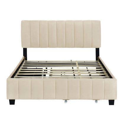 Platform UpholsteredBed With 2 Drawers And Twin Long Trundle