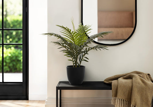 20" Tall, Artificial Plant, Palm, Indoor, Faux, Fake, Table, Greenery, Potted, Real Touch, Decorative - Green / Black