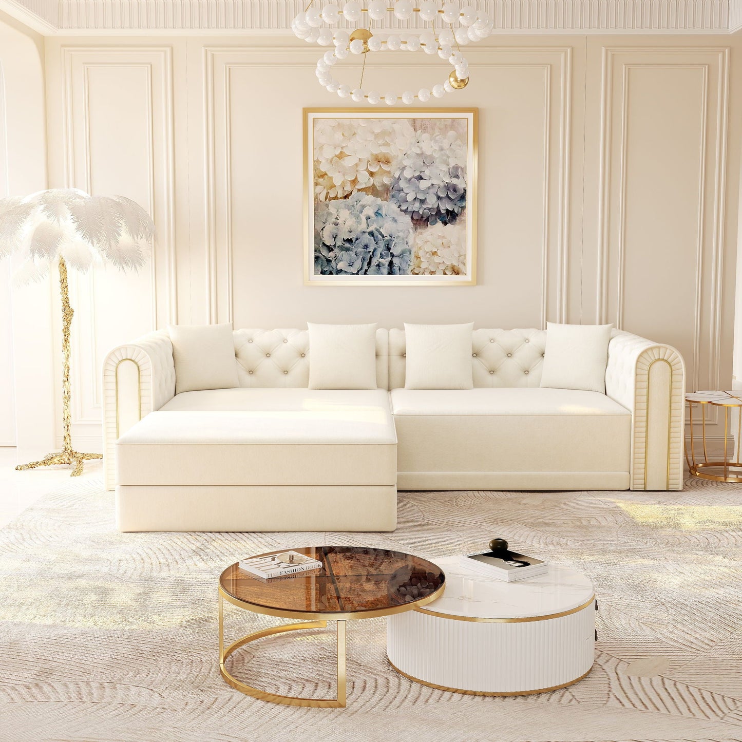 3-In-1 Convertible Sleeper Sofa With Movable Ottoman For Living Room