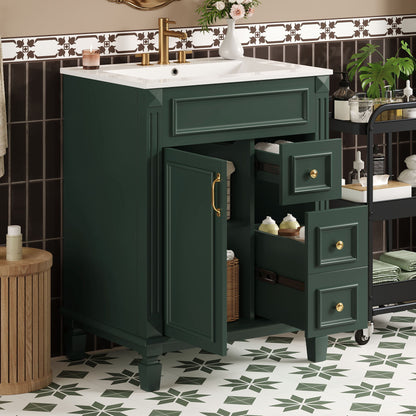 Bathroom Vanity With Sink, Compact Cabinet & 2 Drawers And Adjustable Shelf