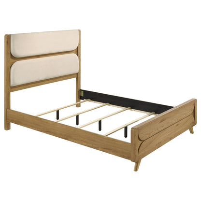 Bennett 62-inch Queen Upholstered Panel Bed Cream and Light Oak