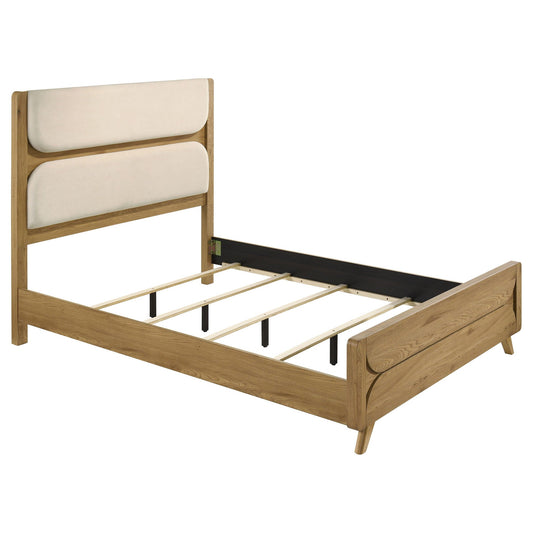 Bennett 62-inch Queen Upholstered Panel Bed Cream and Light Oak