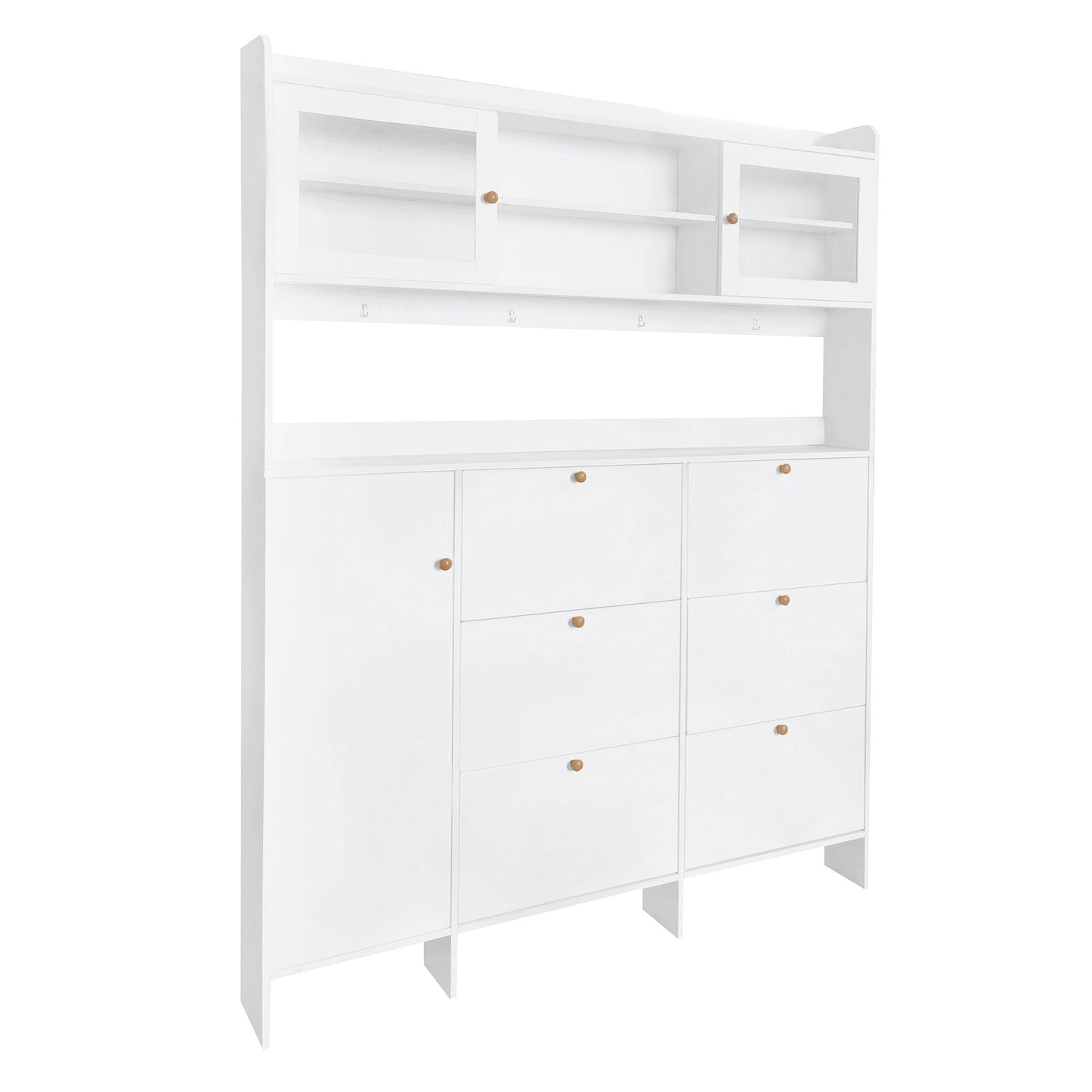 On Trend Multifunctional Tipping Bucket Shoe Cabinet With Storage Shelf & 6 Flip Drawers