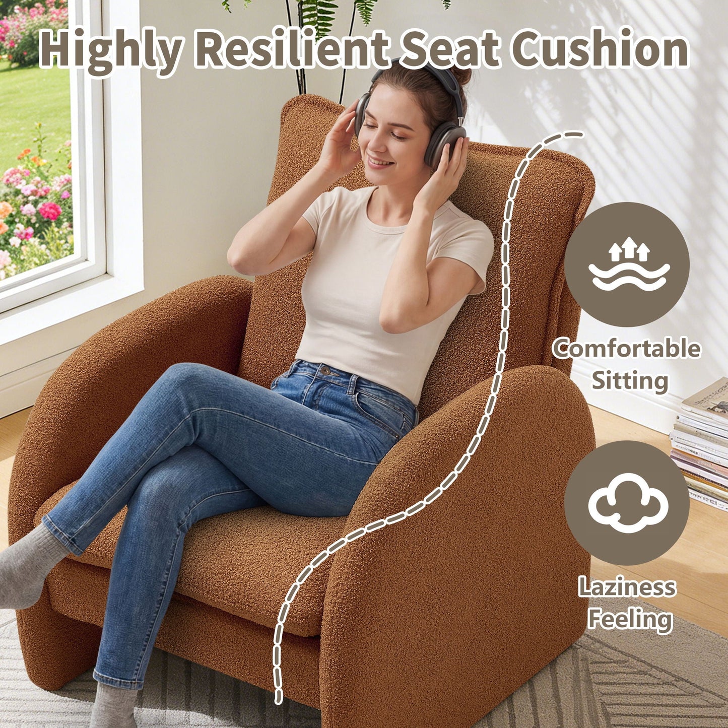 Modern Sherpa Upholstered Accent Chair, Comfortable Living Room Armchair, Lounge Chair For Bedroom, And Office