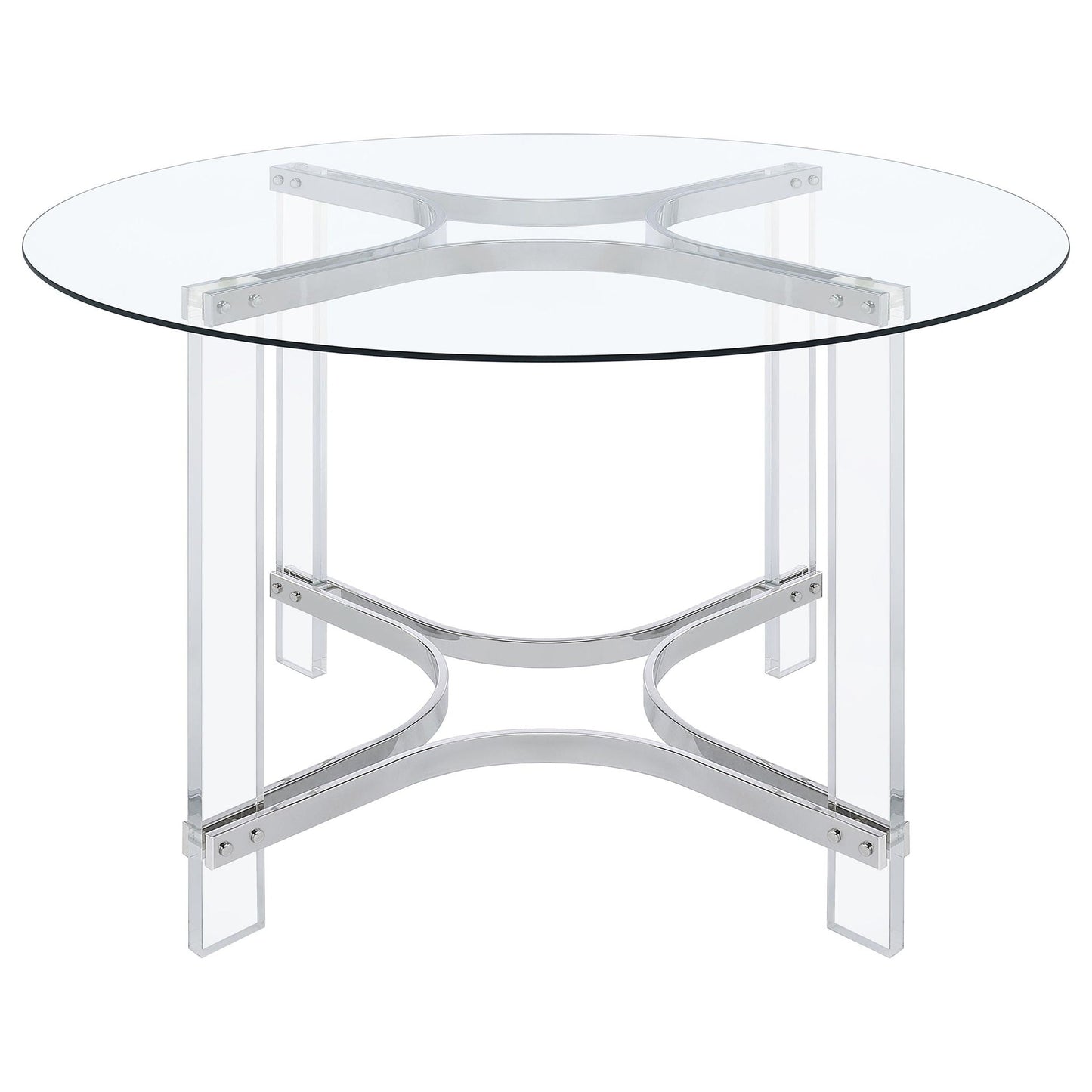 Keeling 47-inch Round Glass Top Acrylic Dining Table Chrome