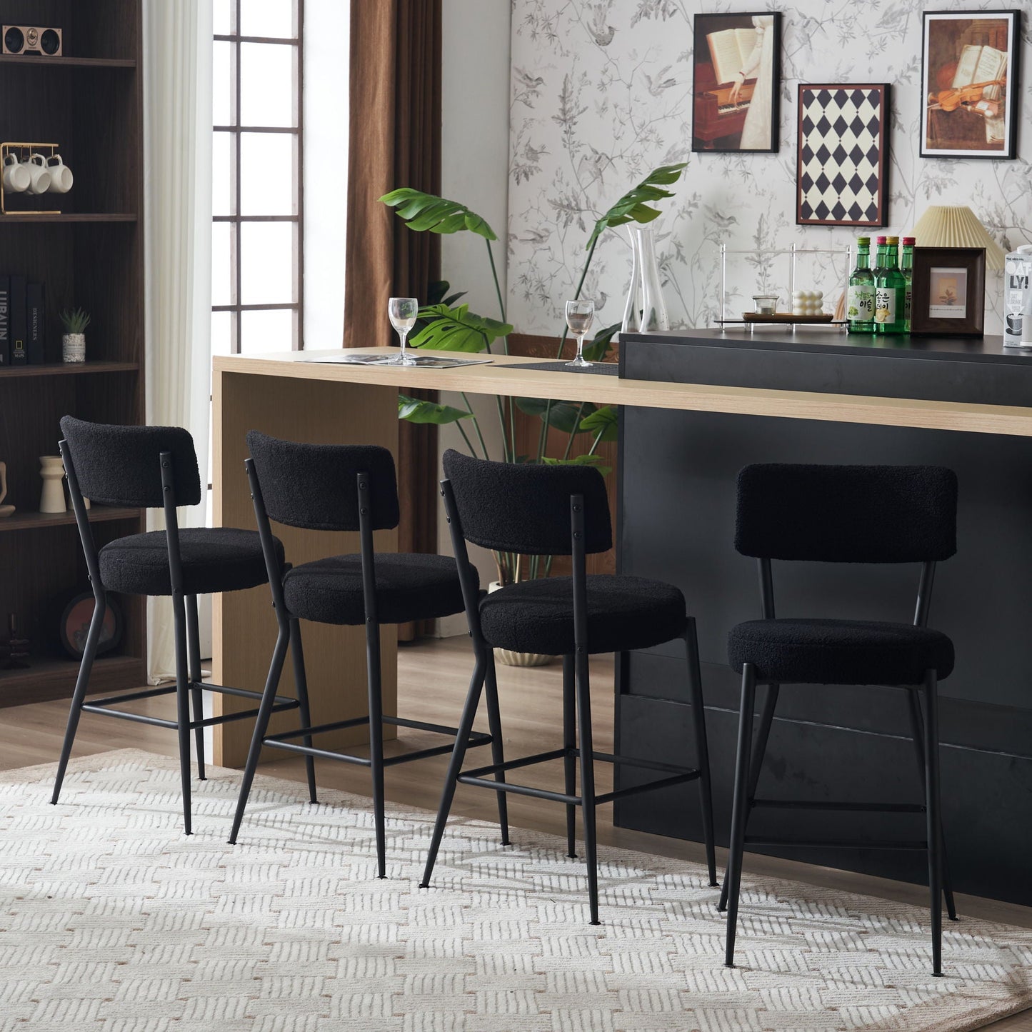 Modern Teddy Fabric Upholstered Bar Stools - Legs