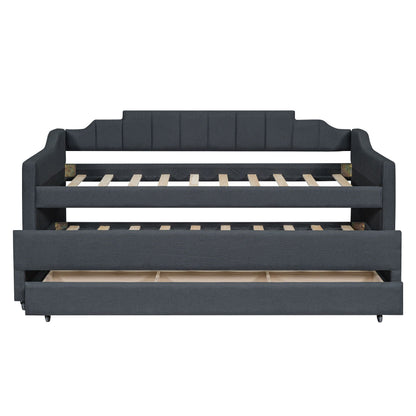 Upholstered Simple Design Daybed With Trundle And 3 Drawers