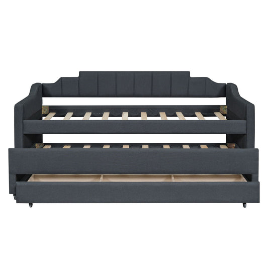 Upholstered Simple Design Daybed With Trundle And 3 Drawers