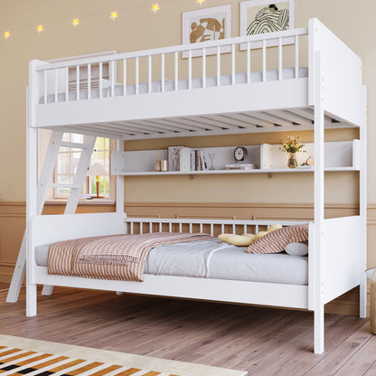Bunk Bed With 3 Storage Shelves, Adjustable Ladder Left Or Right