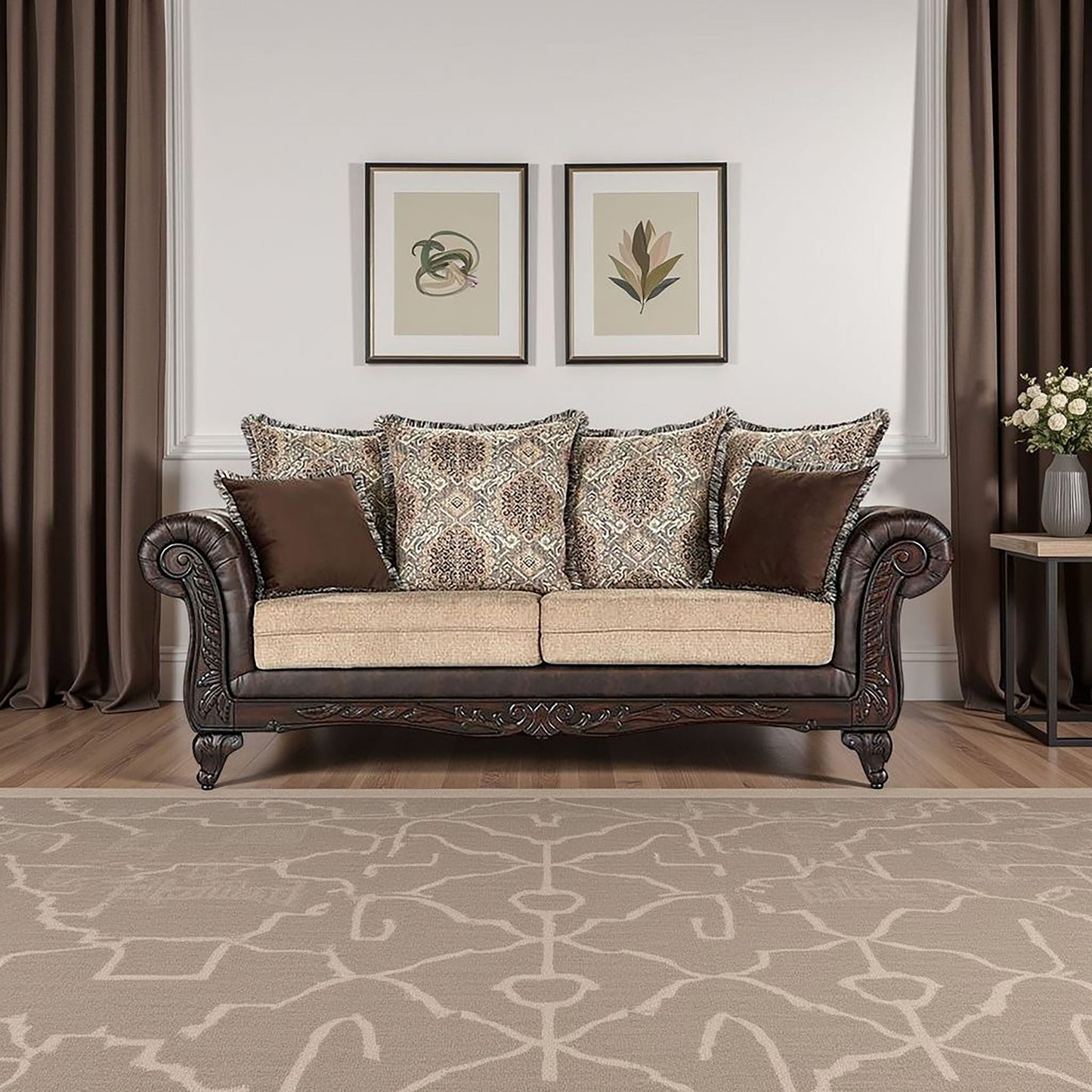 Elmbrook Upholstered Rolled Arm Sofa Brown