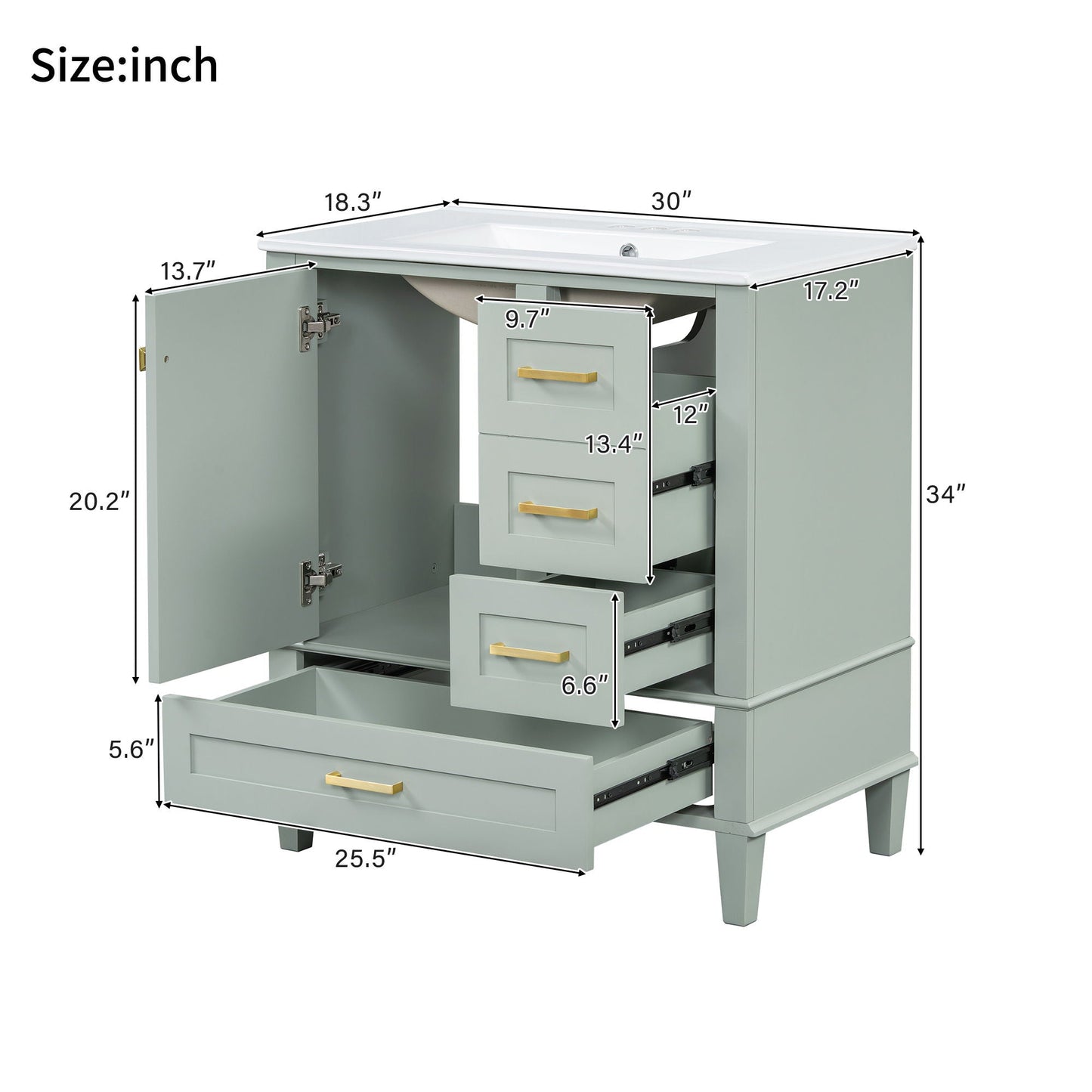 Bathroom Vanity, Modern Bathroom Cabinet With Sink Combo Set, Bathroom Storage Cabinet With A Soft Closing Door And 3 Drawers, Solid Wood Frame