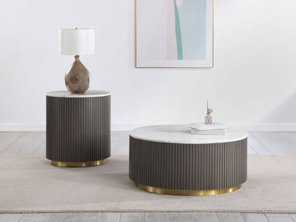 Jason Round White Marble Top Side End Table Charcoal