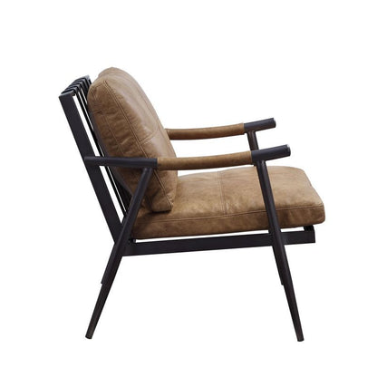 Anzan - Accent Chair - Berham Chestnut Top Grain Leather & Matt Iron