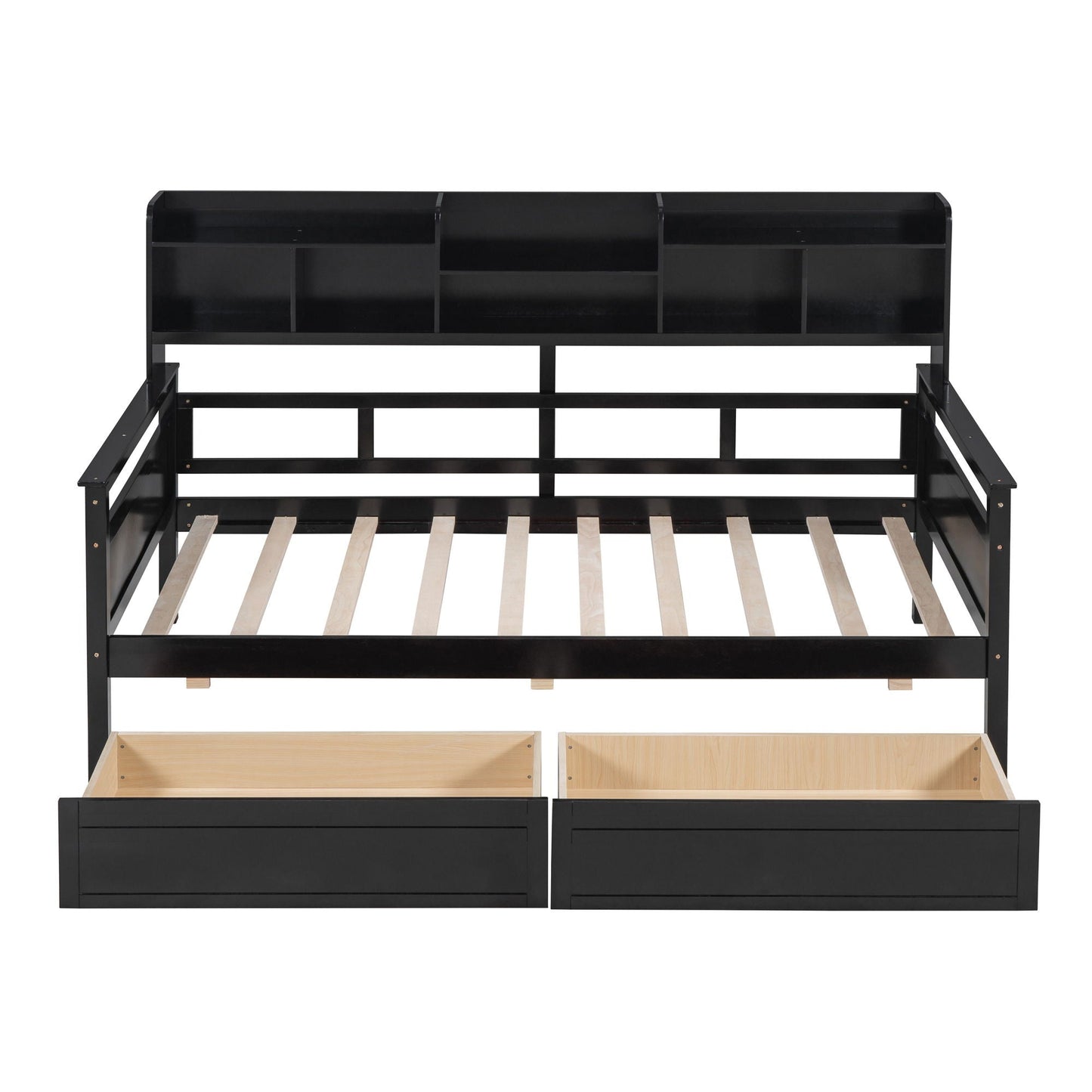 Daybed, Slat Support, With Bedside Shelves And 2 Drawers