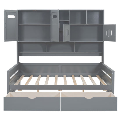 Daybed With All-In-One Cabinet And Shelf