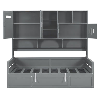 Daybed With All-In-One Cabinet And Shelf