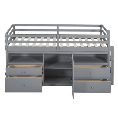 Loft Bed With 4 Drawers, Underneath Cabinet And Shelves