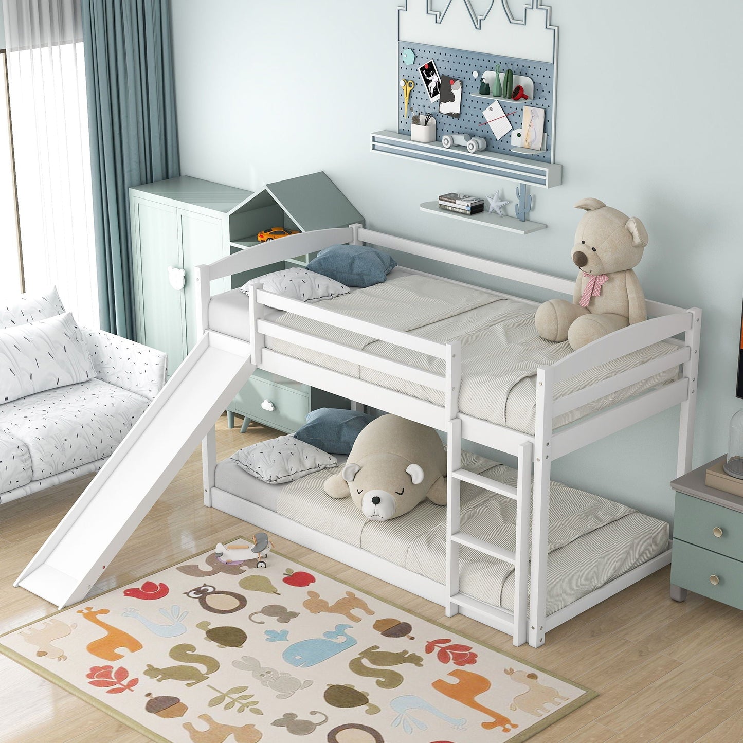 Durable Bunk Bed With Convertible Slide And Ladder