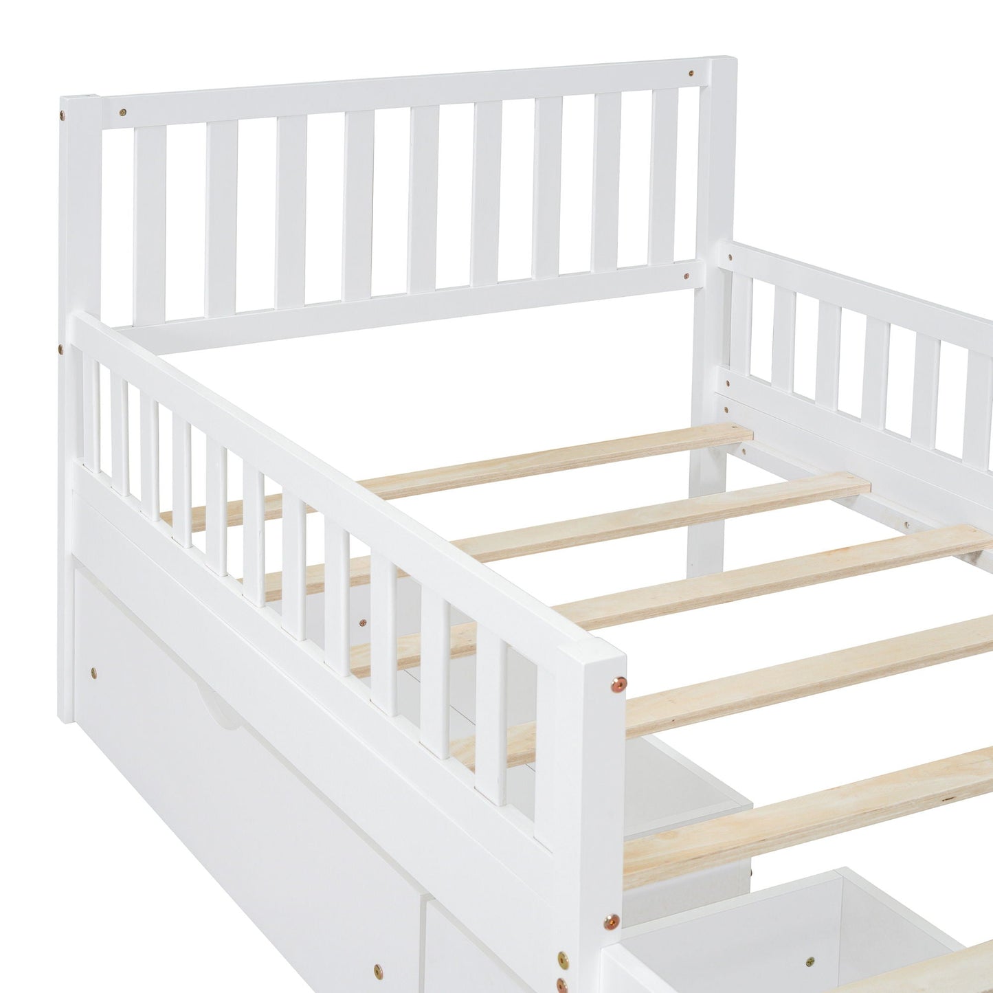 Platform Bed With Guardrails On Both Sides And 2 Storage Drawers
