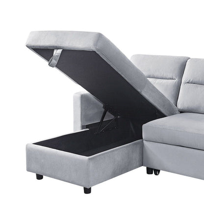 Ruby - Reversible Sleeper Sectional Sofa With Storage Chaise And Side Pocket - Light Gray