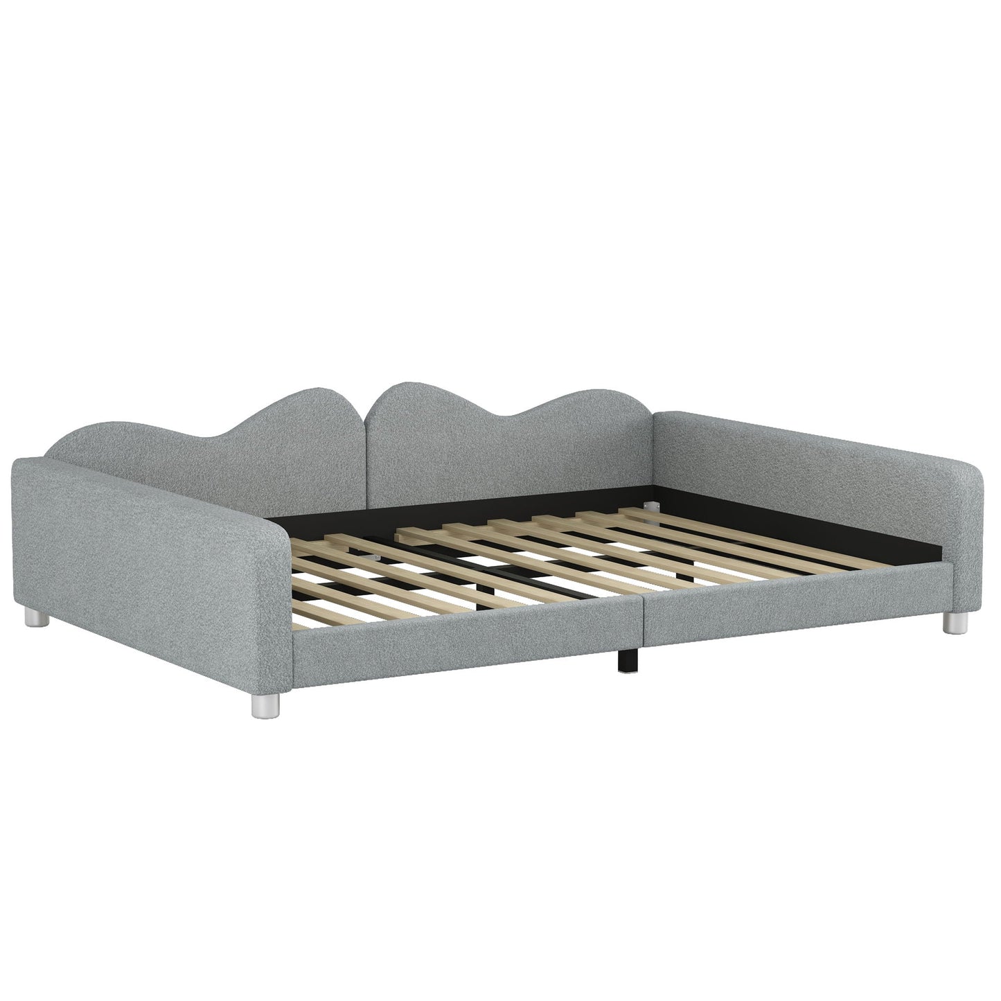Upholstered Daybed, Sherpa Fabric Sofabed With Cloud-Shaped Backrest
