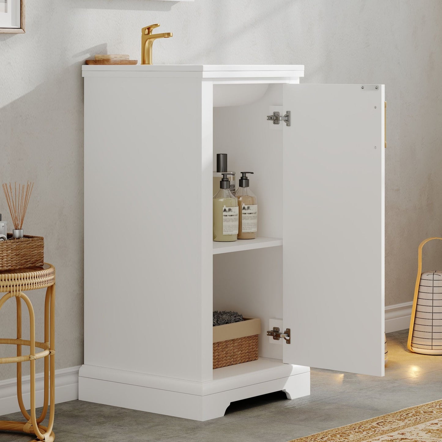 Bathroom Vanity With Sink, Soft Close Door, Adjustable Shelf, Freestanding Single Unit - White