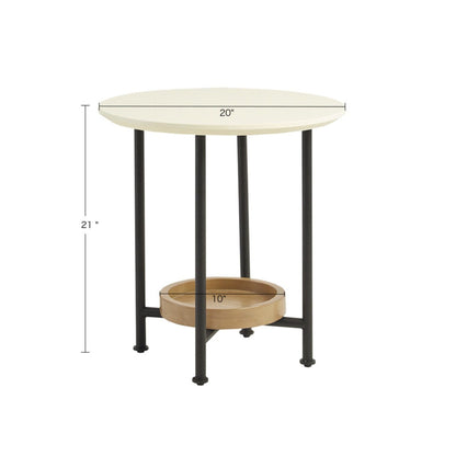 Oval End Table - White / Natural