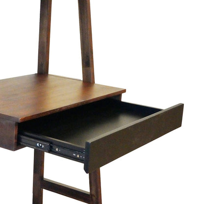 Ladder Desk, Ladder Style Display Shelf - Natural Wood / Brown