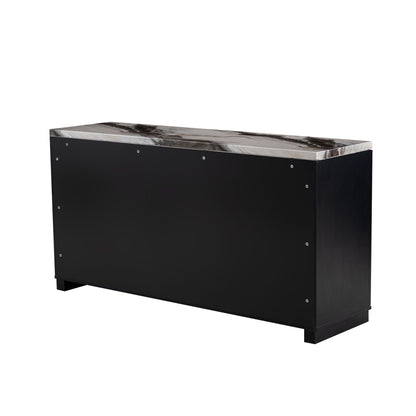 Stacey - Buffet With Storage Drawers And Marble Detailing - Black / Marble