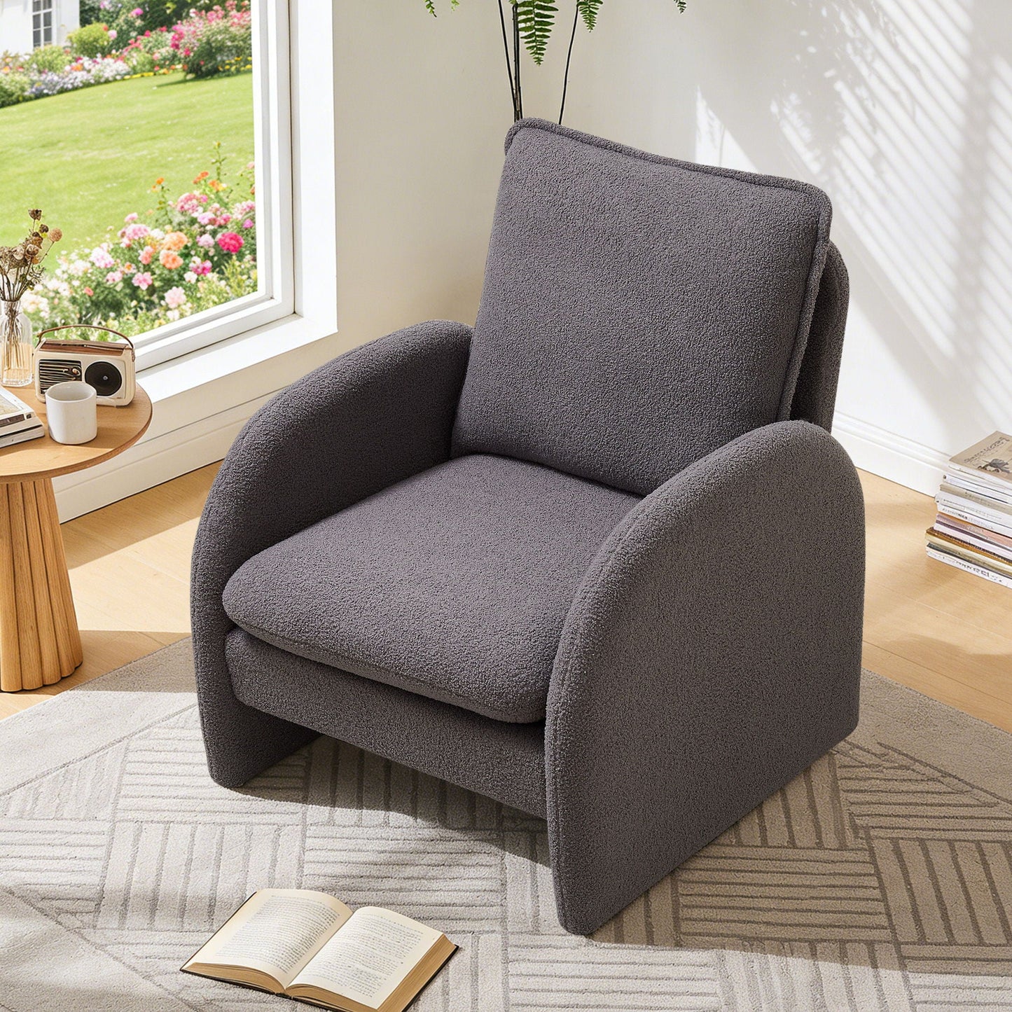 Modern Sherpa Upholstered Accent Chair, Comfortable Living Room Armchair, Lounge Chair For Bedroom, And Office