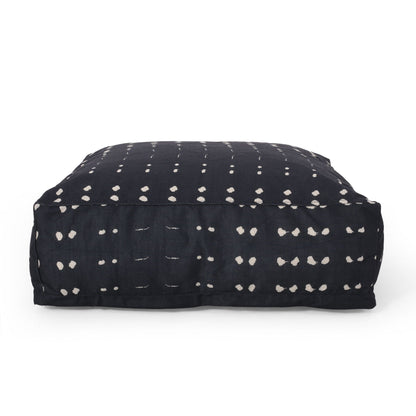Dalm - Fabric Square Pouf Ottoman With Polystyrene Beads Filling - Dark Blue / White