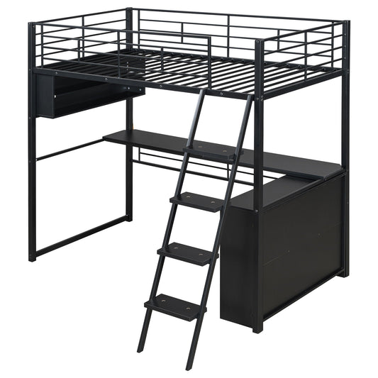 Loft Bed With LED Desk And 4 Storage Shelves