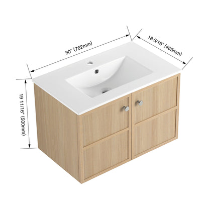 Wall Mounted Bathroom Vanity With Ceramic Sink And 2 Soft Closing Doors