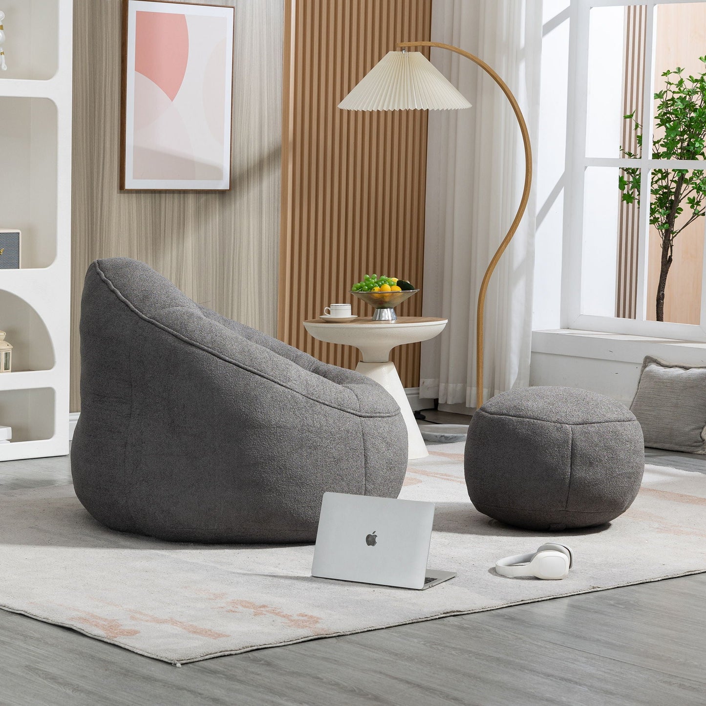 Bedding Bean Bag Sofa Chair High Pressure Foam With Footrest