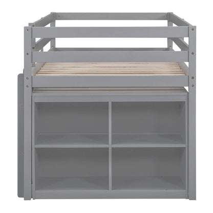 Loft Bed With Retractable Writing Desk And 4 Drawers, With Lateral Portable Desk And Shelves