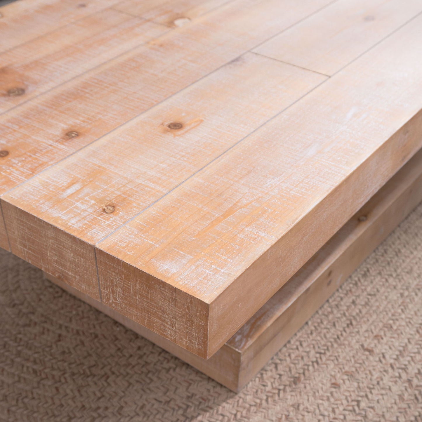 Modern Rustic Coffee Table, Rectangular Center Table For Living Room - Natural Wood Wash / Rustic